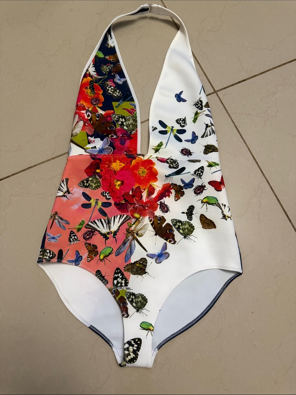 Clover Canyon White Multicolor Butterfly & Floral Swimsuit NWOT Neoprene